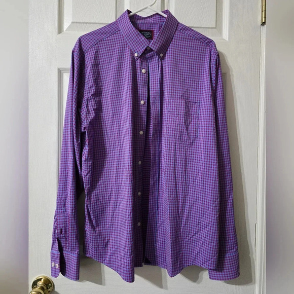 UNTUCKit Wrinkle-Free Performance Albarei Button Down Shirt, Red/Blue Check, EUC - Picture 2 of 10